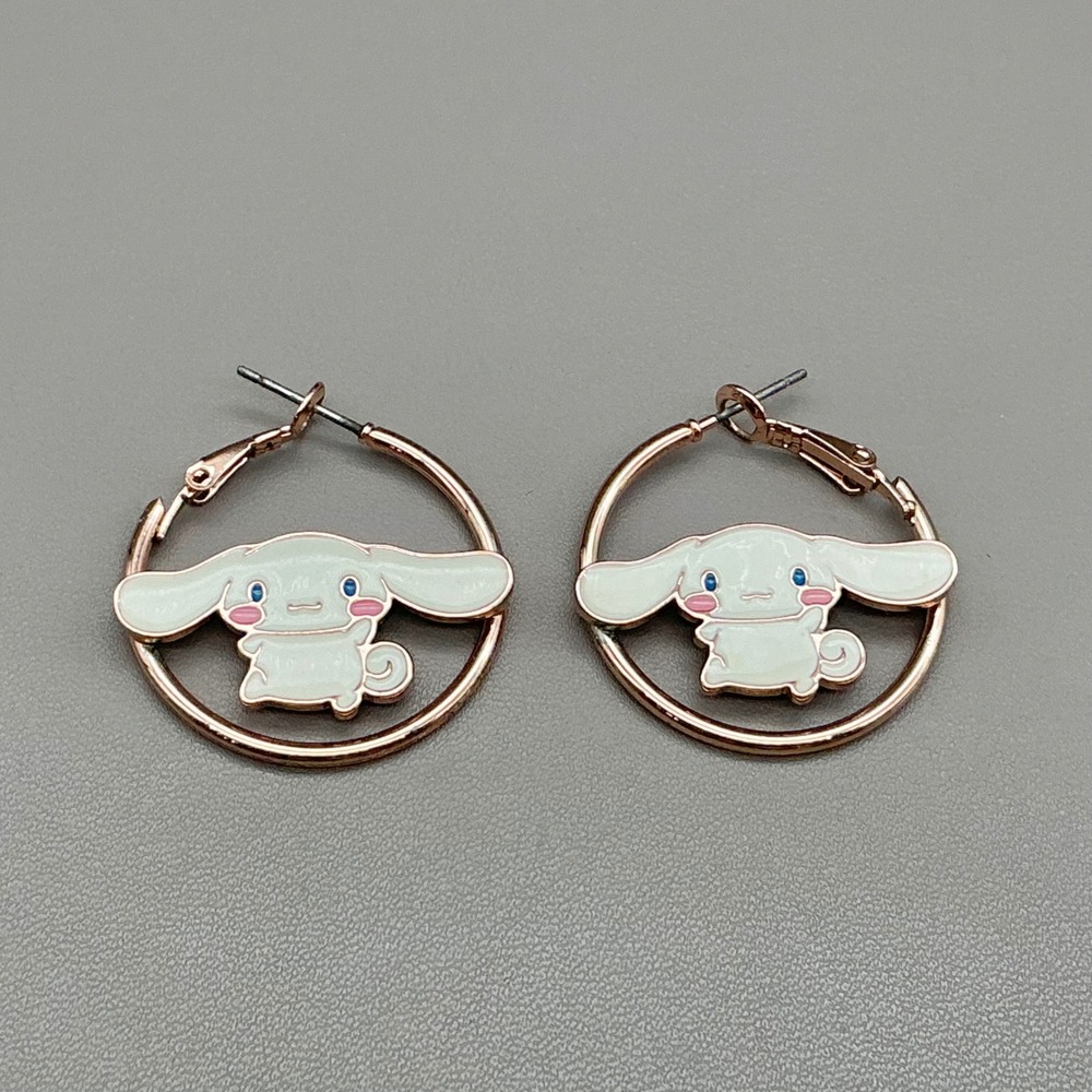 Sanrio Cinnamoroll Hoop Earrings Women White Rose Gold Enamel Kawaii Character